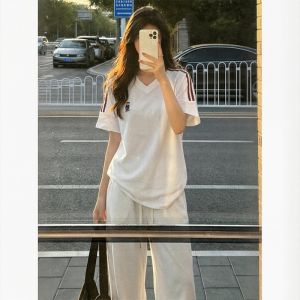 SHUQINGLAI | Áo Thun Cotton cổ V thêu rộng