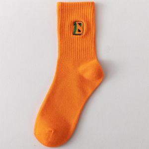 Orange Socks for Women Trendy Spring & Fall Winter Mid-Calf Length Socks Easiest for Match Pure Cotton Personality Trendy Internet Celebrity Trendy Orange Cotton