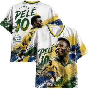 52TOYS | Pele # 10 Áo Thun Bóng Đá Đội Tuyển Quốc Gia Brazil Graffiti Tay Ngắn Thường Ngày Dạo Phố Hàng Đầu Dành Cho Nam Giới Phụ Nữ Trẻ Em Người Hâm Mộ Bóng Đá