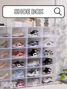 Clear Acrylic Shoe Box Organizer with Magnetic Door Dustproof Stackable Foldable Space Saving Storage Shoe Box Large Space Sneaker Container Shoe Rack Shoes Storage Organizer