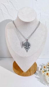Bandai | Vintage double-layer cross necklace medieval knight shield spear pendant Gothic dark style mens womens trendy accessories