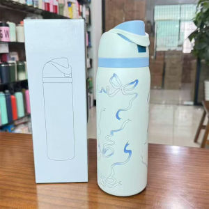 New Cute Bow 304 Stainless Steel Insulated Cup Fashionable MenS And WomenS Sports Straw Cup Outdoor Portable Water Bottle