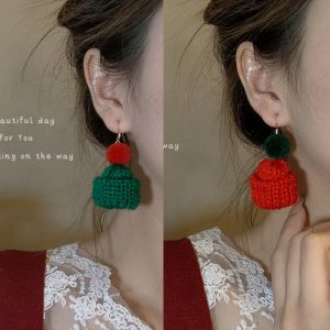 Autumn and Winter Wool Christmas Hat Earrings Earrings Cute Earrings K-style Elegant Long Stuffed Personalized Eardrops Women