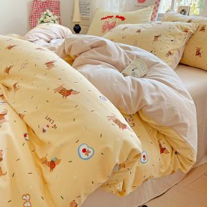 Bộ Đồ Giường Cotton Mới Được Giặt Mềm Mại Thoải Mái Dễ Thương Phù Hợp Cho Phòng Ký Túc Xá Sinh Viên Giường Đơn Giường Đôi