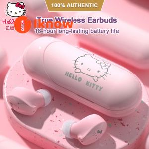 I know 100% Authentic Hello Kitty Wireless Earphone Bluetooth Wireless Earbuds HiFi Sound Noise Reduction Headset TWS Earphones for IOS Android UKA011