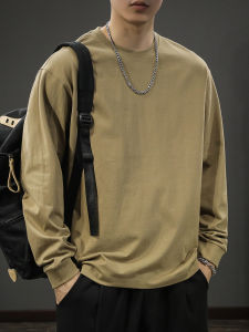 American Retro Heavyweight Pure Cotton Long Sleeve T-Shirt Men Loose Large Size Autumn Casual Solid Color Base Shirt round Neck Body Tee