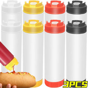 3Pcs Kitchen Oil Bottles Double Head Seasoning Squeeze Bottles Plastic Condiment Dispenser for Ketchup Salad Dressing BBQ Gadgets