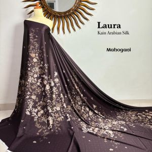 KAIN ARABIAN SILK MOTIF LAURA | motif kembang tengah | kain silky Premium | coklat Mahogany