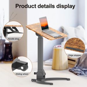 Foldable Mobile Standing Desk Pneumatic Height Adjustable Sit Stand Desk 90° Tiltable Rolling Laptop Desk Portable De