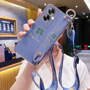 Oppo A1s Silicone Phone Case Womens Crossbody Anti-fall Wristband Protective Cover Soft Shell 5G Full Wrap PJB110 Green Fresh Creative