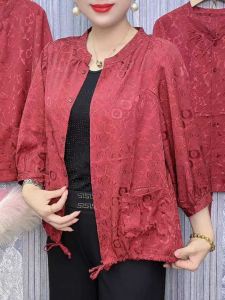 Áo Sơ Mi Dài Tay Thường Ngày Thời Trang Mùa Hè Mới Rộng Rãi Chống Nắng Cho Phụ Nữ Trung Niên Chất Liệu Polyester Màu Trơn