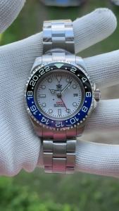 Đồng Hồ Lặn Nam Tự Động STEELDIVE SD1964GMT NH34 Mặt Số Màu Trắng Viền Gốm 4 Kim Mặt Kính Sapphire Phát Sáng Khả Năng Chống Nước 100Bar