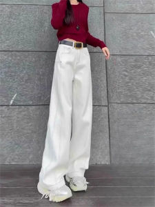 plus Size High Waist Straight Leg Jeans Womens Autumn Winter Fleece Lined Loose Wide Leg Pants Slimming Effect Casual Style