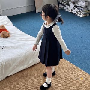 Sweet School Style Outfit Embroidered Long Sleeve Doll Collar Pleated Vest Skirt for Girls Autumn Collection Baby Clothes
