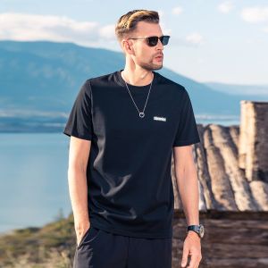 Enjeolon Smooth Silk Cotton Mens Short Sleeve T-Shirt Summer Cool Feeling Versatile Colorful Base Layer Top Casual Style
