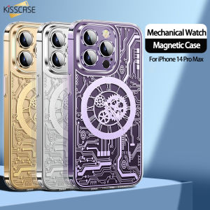 Kisscase Cho Iphone15promax Mạ Vàng Relief Trong Suốt Cơ Khí Magsafe Trường Hợp Đối Với iPhone 15 Pro Max 14 Cộng Với 13 12 Cho Magsafe Không Dây Sạc Kết Cấu vỏ điện thoại nhựa TPU mềm Trong Suốt Bìa Cho Apple15