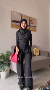 April Top Blouse Atasan Knit Jumbo Wanita Korean / Blouse Knit Wanita Jumbo Lengan Panjang Basic Long Sleeve