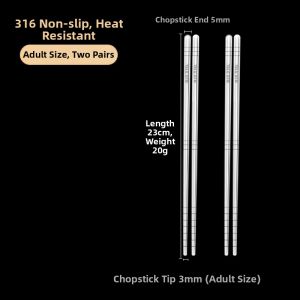 BAICHANG | Food-Grade 304 Stainless Steel Anti-slip Chopsticks Single and Double Sets