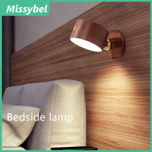 Rotating LED Wooden Reading Light Level 3 C-type Rechargeable Brightness 360 ° Rotating Adjustable Touch Bedhead Light