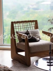 Ji Ji Feng Solid Wood Sofa Chair New Chinese Zen Homestay Hotel Club House Model Room Designer Single Leisure Chair