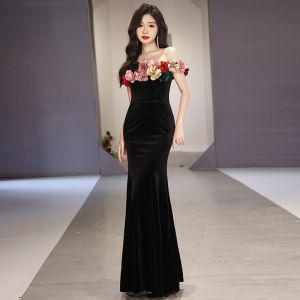 9Sbird Female Evening Gown High End Luxury Host Annual Meeting French Design haute couture velvet fishtail Dress for Women
