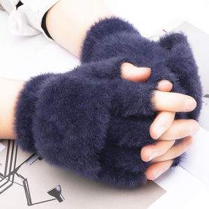 Womens Winter Gloves Warm Plush Student Flip Top Mittens Writing Office Soft Fluffy Outdoor Thick Anti-Cold Half-Finger Gloves