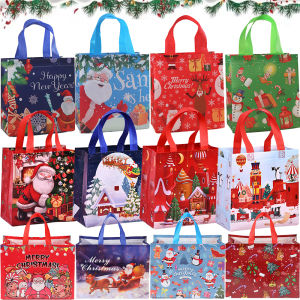 10pcs Christmas Gift Tote Bag / Large Capacity Non-Woven Christmas Storage Bag / Various Cute pattern Boutique Gift Packaging Bag / Navidad New Year Party Decorative Supplies