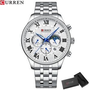 CURREN Casual Business Stainless Steel Bracelet Watch for Men Chronograph Roman Numeral Dial Mens Wristwatch