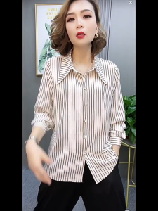 French Style Fashion Stripe Shirt Womens Loose Formal Long Sleeve Shirt