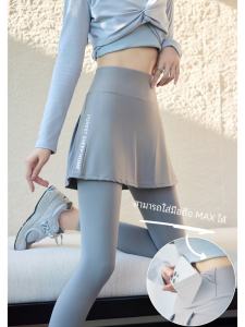 กางเกงโยคะ 9 จุด 2 ชิ้นปลอม สำหรับผู้หญิง กางเกงขาสั้นลายตัวอักษรบางแห้งเร็ว กางเกงปลาฉลาม กางเกงขายาวไซส์ใหญ่ กางเกงกระชับสัดส่วน