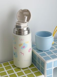 Cute Cat Childrens Portable Insulated Water Cup Girl Straw Cup Food Grade Primary School Students Bag Side Pocket Cup