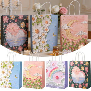 Paper Gift Bags with Handles Portable Kraft Paper Tote Bag Reusable Party Favor Bags for Valentines Day Wedding Birthday Party Gift Bag
