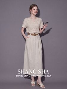 SHANGSHA | French Style Unique and Elegant Loose Fit Waist-defining Dress