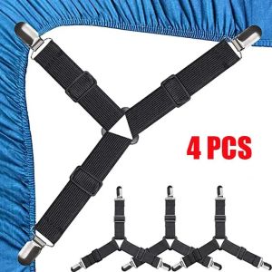 4 Pcs Triangle Bed Sheet Holders Fitted Sheet Clips Adjustable Sheet Suspenders Mattress Gripper Clips for Bed Mattress Cover
