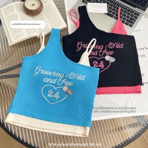 เสื้อกั๊กแขนสั้นปักลายสีบล็อกสไตล์ใหม่ ผ้าฝ้ายระบายอากาศได้ดี สายเดี่ยว ใส่ได้ทั้งฤดูร้อนและฤดูใบไม้ร่วง สำหรับผู้หญิง วัยรุ่น เด็กผู้หญิง