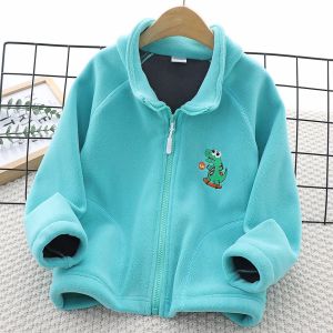 Boys Fleece Jacket Spring Autumn Zipper Casual Stand Collar Shake Fleece Coat Childrens Long Sleeve Polyester Fiber Coat