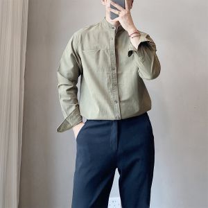 Fall 2024 Chinese Style Stand Collar Mens Long Sleeve Loose Pure Cotton Shirt Business Casual White Shirt for Youth Daily Wear