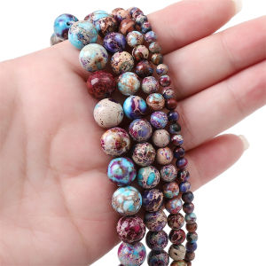 4/6/8/10mm สีน้ำเงินม่วงลูกปัดหินธรรมชาติจักรพรรดิสายคล้องแว่นตาลูกปัดกลมสำหรับสร้อยคอสร้อยข้อมือ DIY เครื่องประดับทำ15 ครั้งที่สำรอง