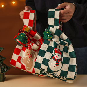 กระเป๋าถือผ้าถักวันคริสต์มาส กระเป๋าใส่ของขนาดเล็กสำหรับเดินทางไปทำงาน กระเป๋าคาดข้อมือ กระเป๋าแฟชั่นผู้หญิง กระเป๋าถือลายการ์ตูน