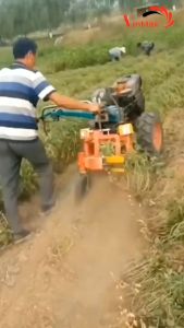 Khung máy thu hoach lạc gắn máy cày