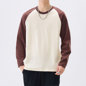 Sweatshirt Mens Long-Sleeve T-shirt Pure Cotton Spring and Autumn Fashion Brand Bottoming Shirt Casual Loose Color-Block Raglan Sleeves Top Clothes