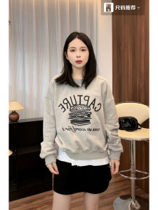 Korean Style Casual Anti-Aging High-End Womens Long Sleeve Hoodie Lazy Style Sweatshirt round Neck Thickened Cotton Spring Autumn