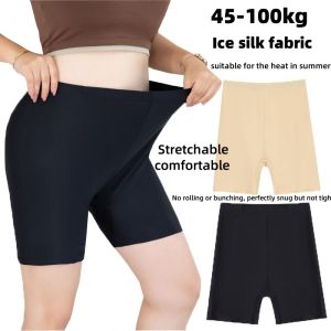 Yingbao Women Short Legging Stretchable Medium high waisted Ladies Ice Silk Safety Pants Summer Plus Size Underwear Black Skin