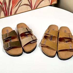 [ Juliu Shoes Industry ] Womens Genuine Leather Thick-Soled Boken Slippers 2024 Year Fairy Girl Mori Style Comfortable Flat Slippers