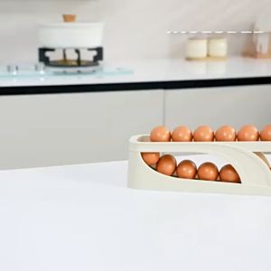 Egg Dispenser Automatically Rolling Egg Storage Container 2 Tier Rolling Egg Dispenser Egg Holder For Refrigerator