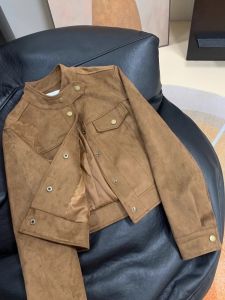 WANGGONGZHU | Elegant Short Suede Jacket Women Spring Autumn 2025 Fashion Popular Simple Personality Princess Style Button Decoration