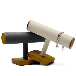 ถุงกล่องเครื่องประดับชั้นวางสร้อยคอนาฬิกาข้อมือทำจากไม้นาฬิกาข้อมือแฟชันเคาน์เตอร์ T-Bar SM068 คู่ประสิทธิภาพ