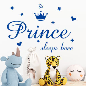 "The Prince Sleeps Here" Wall Decals - Blue Crown Star Heart Wall Stickers Removable Kids Boys Bedroom Nursery Wall Decor