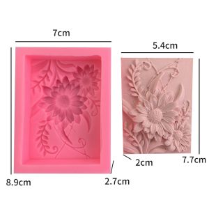 3D Square Rose Flower Silicone Soap Mold Handmade Relief Chrysanthemum Plaster Resin Making Kit DIY Cake Decoration Baking Tools