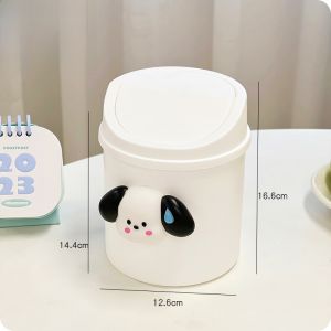 Small Desktop Trash Can with Lid for Office And Study Desk Cute Dog Design Vanity Hygiene Bucket Plastic Press Type